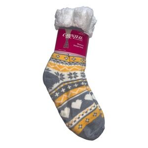 Carnival Womens Sherpa Non-Slip Cozy Socks‎ Fair Isle Heart Snowflake Size 9-11